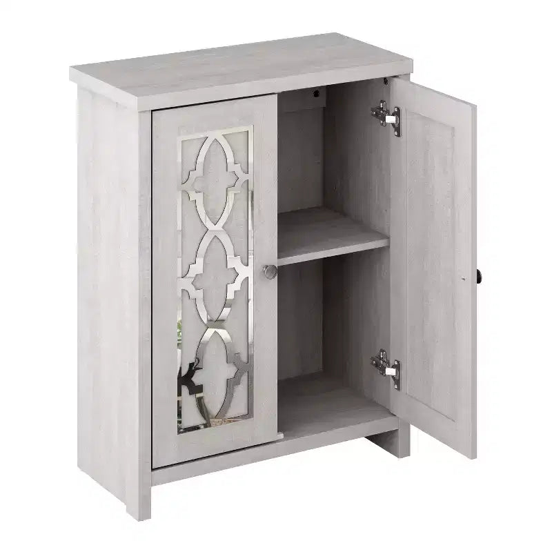 Meuble de salle de bain autoportant avec portes miroir – Chêne gris poussière, 25" L