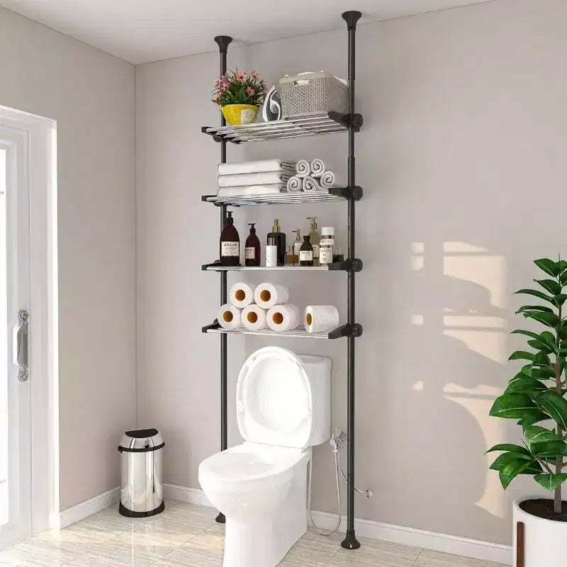 4 - Tier Over Toilet Storage Shelf Heavy Duty Metal Shelves Above Behind Toilet Laundry Space - Saving for Small Rooms No Drill