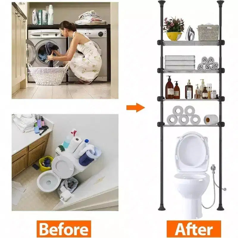 Étagère de rangement sur toilettes à 4 niveaux, étagères en métal robustes au-dessus et derrière les toilettes, gain de place pour la lessive dans les petites pièces, sans perçage