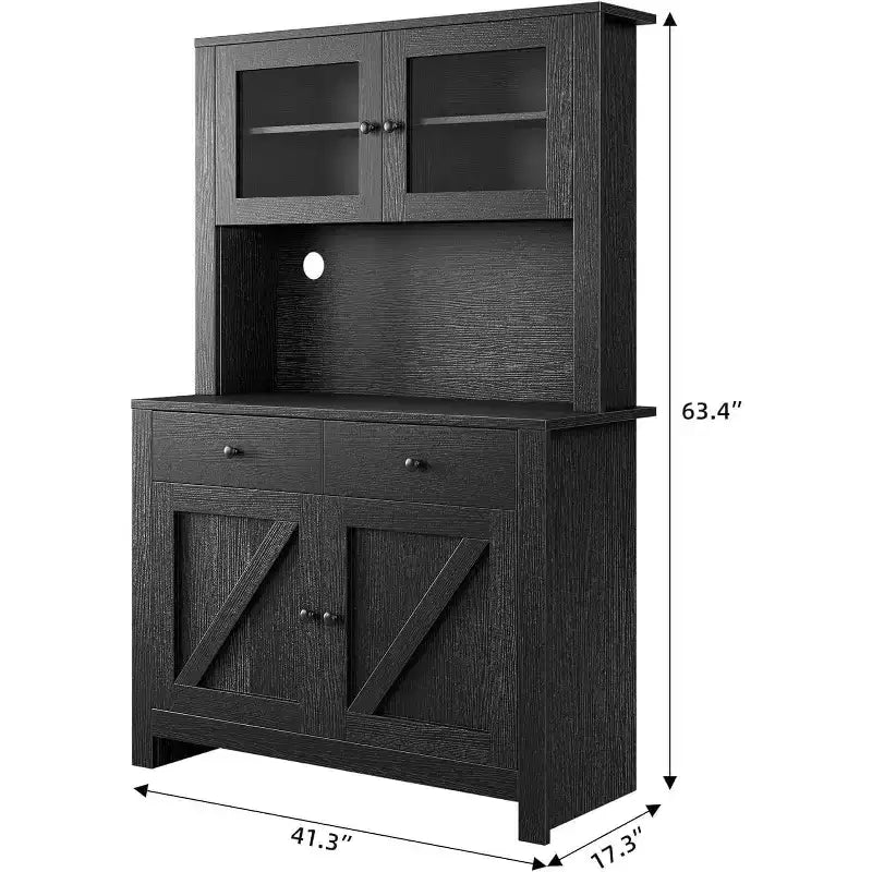 Armoire de cuisine multifonctionnelle, Meuble de rangement pour garde-manger avec support micro-ondes et bar à café, Buffet de rangement autoportant avec 4 portes et étagères réglables