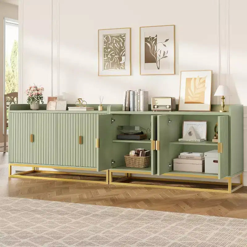 Buffet de rangement cannelé de 120 cm, Meuble de cuisine avec étagères réglables, Meuble TV pour salon, cuisine, entrée