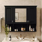 MAYEERTY 28.7 Wall Mounted Bathroom Medicine Cabinet, Modern Bathroom Wall Cabinet with Mirror Open Shelves Black