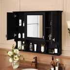 MAYEERTY Meuble haut de salle de bain 28,7 mural avec miroir, étagères ouvertes, noir