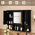 MAYEERTY Meuble haut de salle de bain 28,7 mural avec miroir, étagères ouvertes, noir