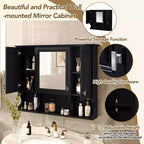MAYEERTY Meuble haut de salle de bain 28,7 mural avec miroir, étagères ouvertes, noir