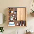 Meuble haut de salle de bain avec porte et étagère réglable – Rangement pour au-dessus des toilettes, Marron