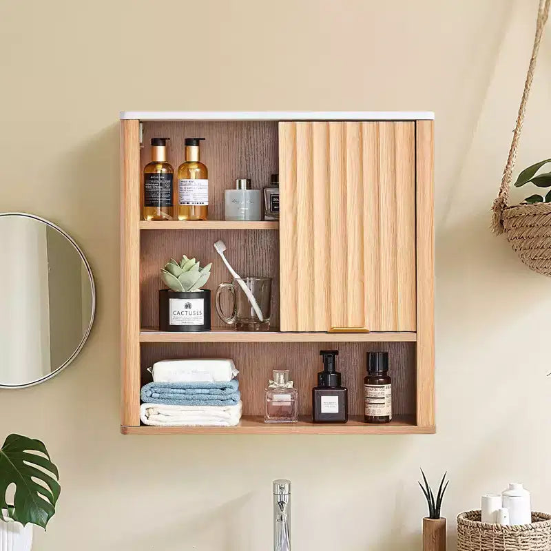 Meuble haut de salle de bain avec porte et étagère réglable – Rangement pour au-dessus des toilettes, Marron