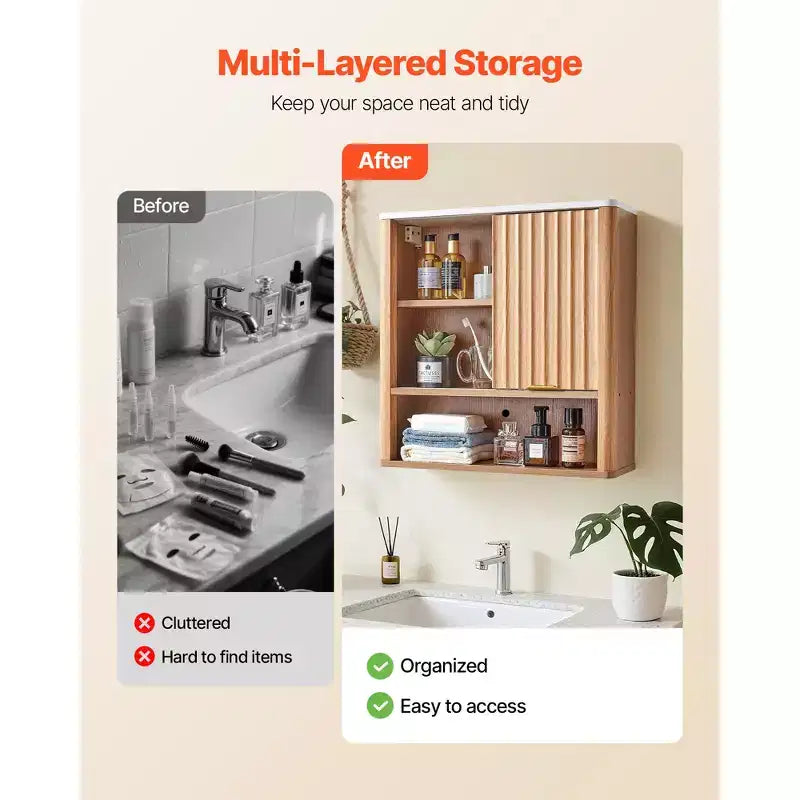 Meuble haut de salle de bain avec porte et étagère réglable – Rangement pour au-dessus des toilettes, Marron