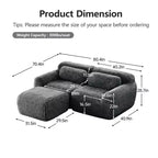 Canapé sans os en tissu peluche kaki clair de 203 cm avec coussins de jet et pouf en éponge haute densité 32D pour salons