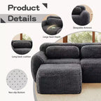 Canapé sans os en tissu peluche kaki clair de 203 cm avec coussins de jet et pouf en éponge haute densité 32D pour salons