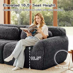 Canapé sans os en tissu peluche kaki clair de 203 cm avec coussins de jet et pouf en éponge haute densité 32D pour salons