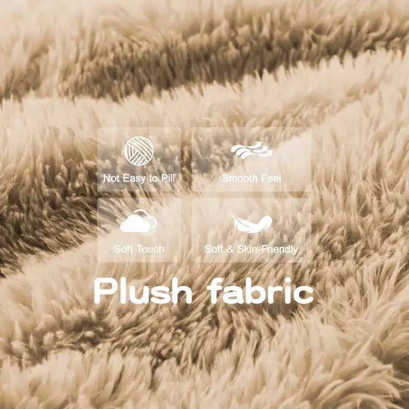 Canapé sans os en tissu peluche kaki clair de 203 cm avec coussins de jet et pouf en éponge haute densité 32D pour salons