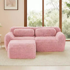 Canapé sans os en tissu peluche kaki clair de 203 cm avec coussins de jet et pouf en éponge haute densité 32D pour salons