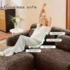 Canapé sans os en tissu peluche kaki clair de 203 cm avec coussins de jet et pouf en éponge haute densité 32D pour salons
