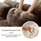 Canapé sans os en tissu peluche kaki clair de 203 cm avec coussins de jet et pouf en éponge haute densité 32D pour salons