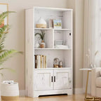 Étagère moderne avec portes, meuble de rangement blanc à 3 niveaux, étagères autoportantes, étagère de présentation en bois