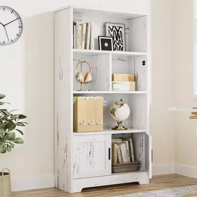 Étagère moderne avec portes, meuble de rangement blanc à 3 niveaux, étagères autoportantes, étagère de présentation en bois