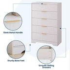 Commode Blanche pour Chambre, Grande Commode Moderne de 80 cm avec 5 Tiroirs à Coulissement Doux et Poignées en Métal Doré, pour Placard, Entrée, Couloir