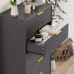 Commode Blanche pour Chambre, Grande Commode Moderne de 80 cm avec 5 Tiroirs à Coulissement Doux et Poignées en Métal Doré, pour Placard, Entrée, Couloir