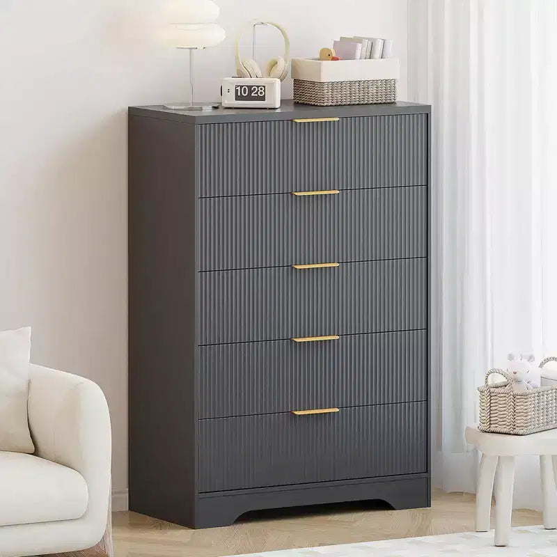 Commode Blanche pour Chambre, Grande Commode Moderne de 80 cm avec 5 Tiroirs à Coulissement Doux et Poignées en Métal Doré, pour Placard, Entrée, Couloir