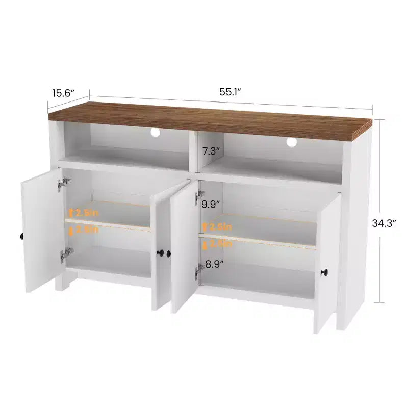 Buffet de ferme avec rangement, meuble de bar à café avec portes et étagères réglables, console en bois moderne pour la cuisine, le salon