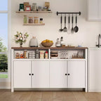 Buffet de ferme avec rangement, meuble de bar à café avec portes et étagères réglables, console en bois moderne pour la cuisine, le salon