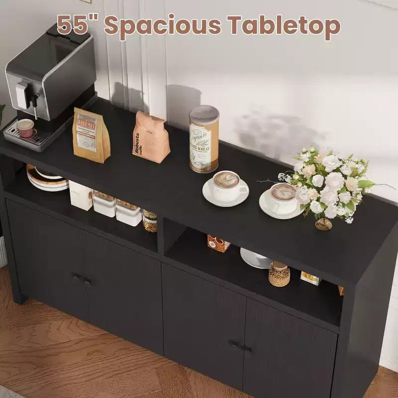Buffet de ferme avec rangement, meuble de bar à café avec portes et étagères réglables, console en bois moderne pour la cuisine, le salon
