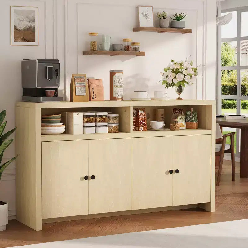 Buffet de ferme avec rangement, meuble de bar à café avec portes et étagères réglables, console en bois moderne pour la cuisine, le salon