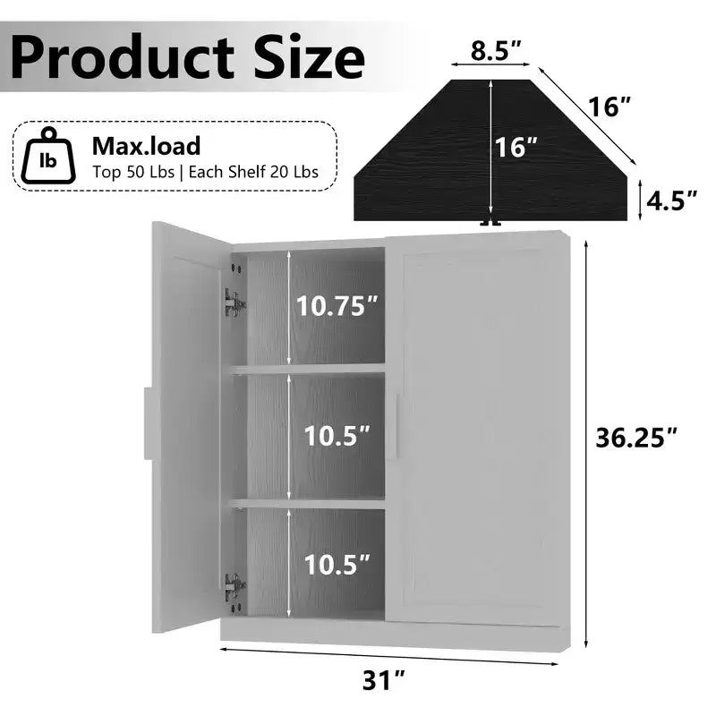 Meuble de rangement moderne à 2 portes pour salon et chambre à coucher – Blanc
