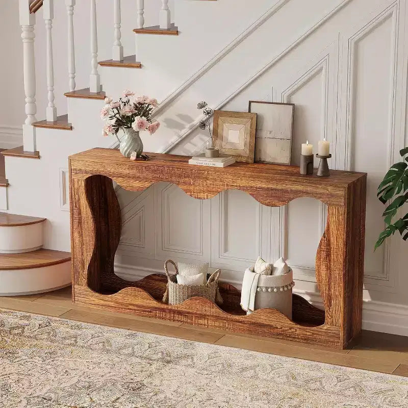 63 Table console longue de ferme avec rangement, table de canapé étroite pour couloir, hall d'entrée et salon, table d'appoint industrielle en bois