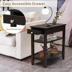 Lot de 2 tables d'appoint à 3 niveaux – Table de chevet avec étagère et tiroir