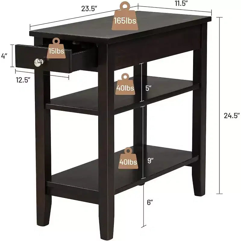 Lot de 2 tables d'appoint à 3 niveaux – Table de chevet avec étagère et tiroir