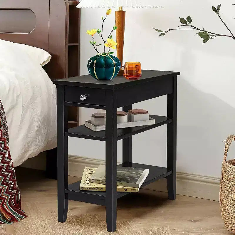Lot de 2 tables d'appoint à 3 niveaux – Table de chevet avec étagère et tiroir