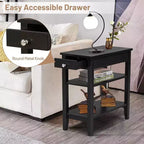 Lot de 2 tables d'appoint à 3 niveaux – Table de chevet avec étagère et tiroir
