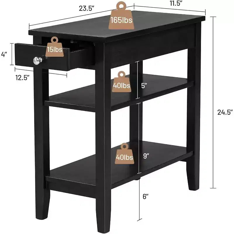 Lot de 2 tables d'appoint à 3 niveaux – Table de chevet avec étagère et tiroir