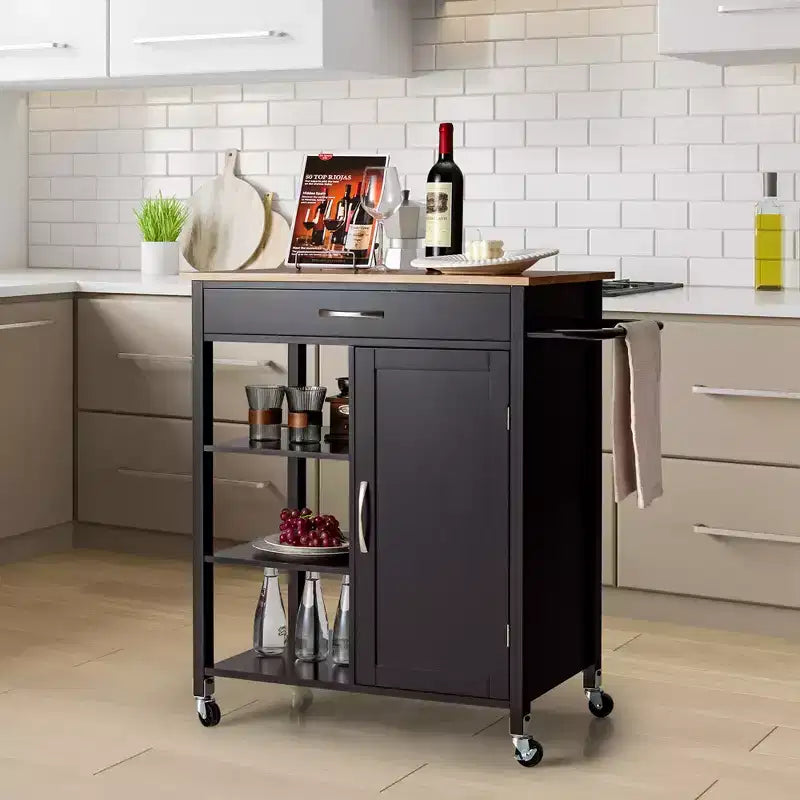 Îlot de cuisine mobile avec tiroir, étagère et porte-serviettes