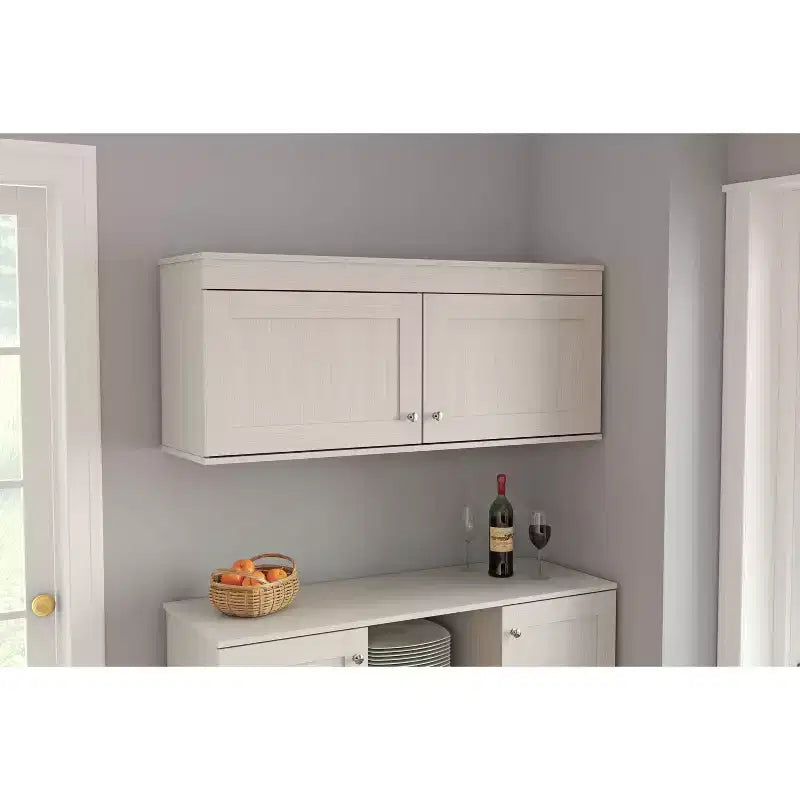 Buffet mural 2 portes – Style transitionnel, étagères réglables, blanc
