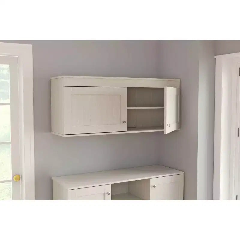 Buffet mural 2 portes – Style transitionnel, étagères réglables, blanc