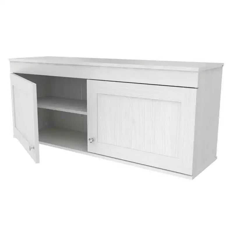 Buffet mural 2 portes – Style transitionnel, étagères réglables, blanc