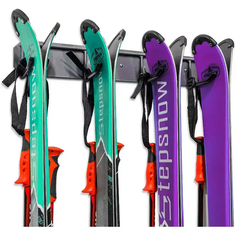RaxGo Ski Storage Rack, Wall Mounted Ski Rack Holds 4 Pairs of Skis & Skiing Poles or Snowboards