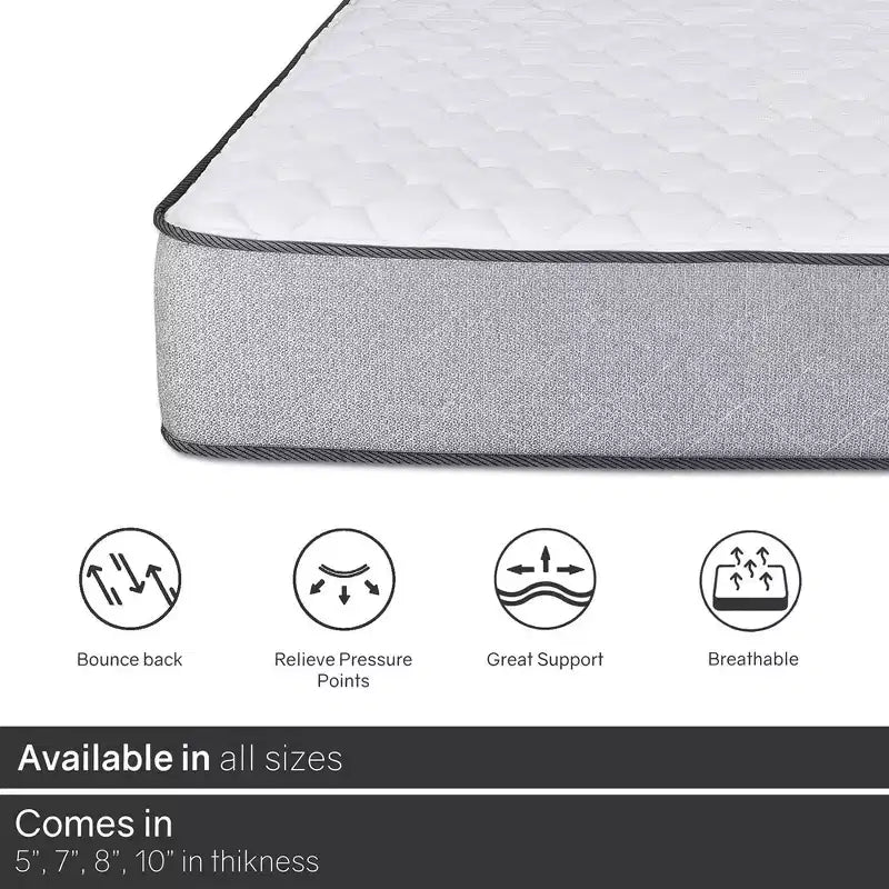 Matelas en mousse haute densité Continental Sleep de 5 pouces, ferme, à plateau serré.