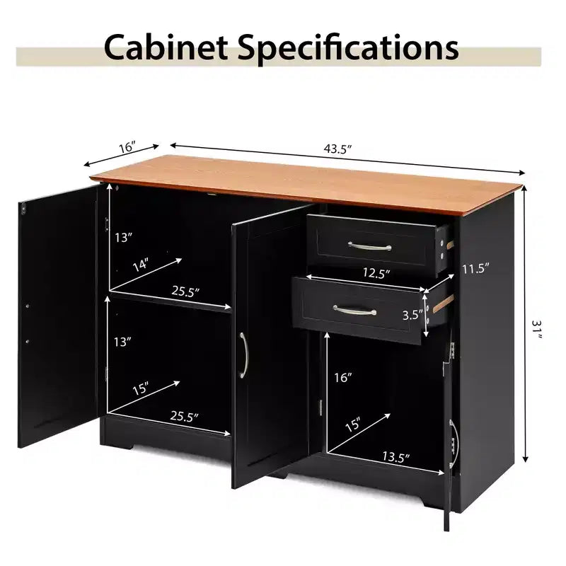 Costway Buffet, Armoire de Rangement de Cuisine avec 2 Tiroirs et 3 Portes
