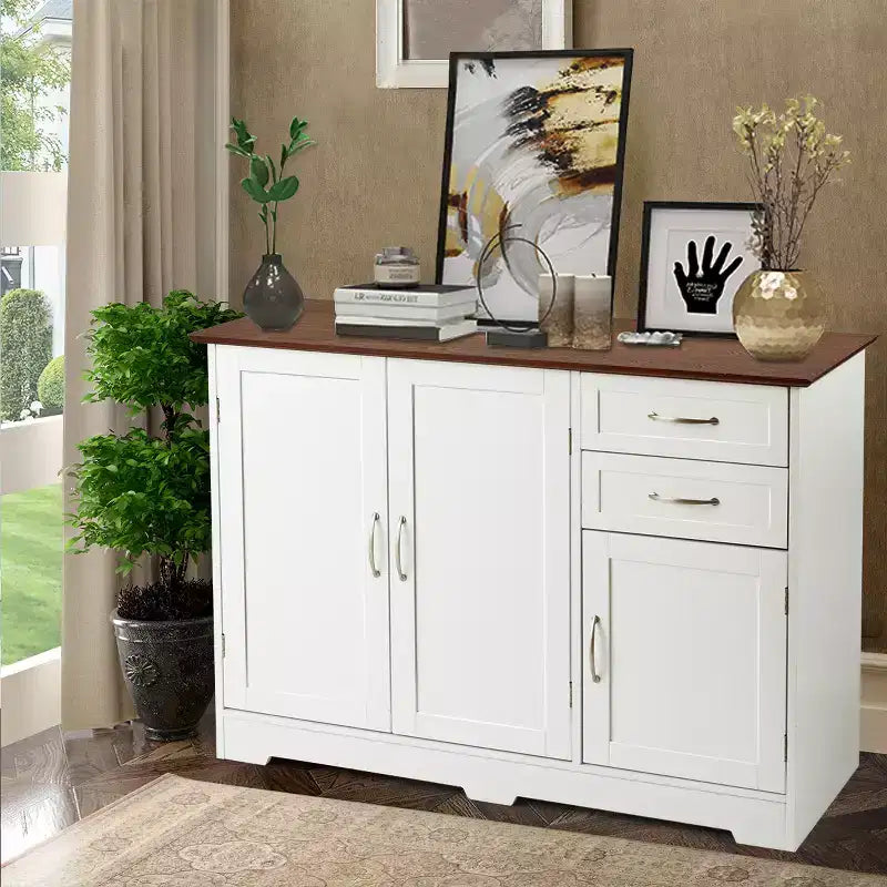 Costway Buffet, Armoire de Rangement de Cuisine avec 2 Tiroirs et 3 Portes