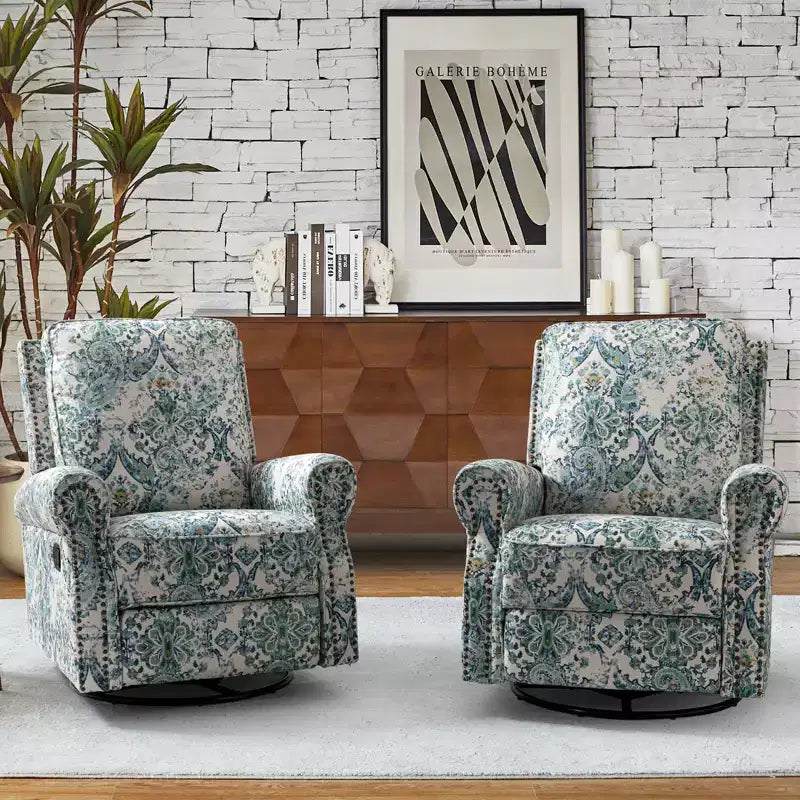 Ensemble de 2 fauteuils inclinables pivotants manuels avec bordure cloutée – Salon