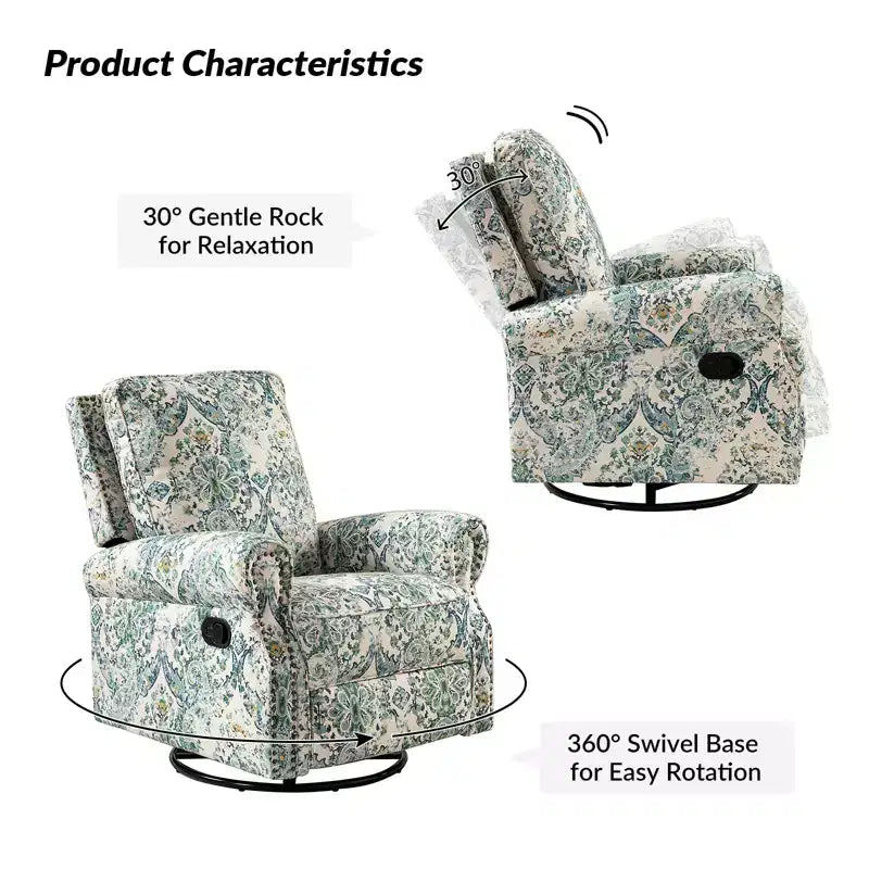 Ensemble de 2 fauteuils inclinables pivotants manuels avec bordure cloutée – Salon