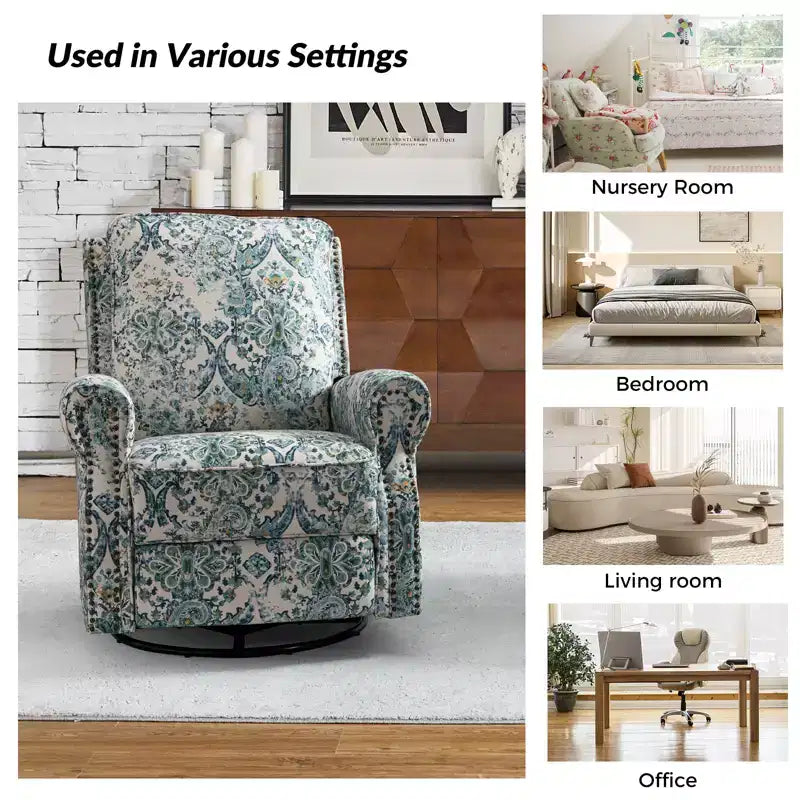 Ensemble de 2 fauteuils inclinables pivotants manuels avec bordure cloutée – Salon