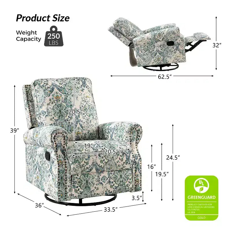 Ensemble de 2 fauteuils inclinables pivotants manuels avec bordure cloutée – Salon