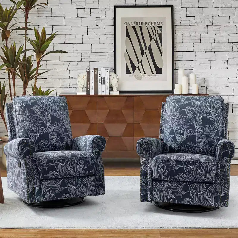 Ensemble de 2 fauteuils inclinables pivotants manuels avec bordure cloutée – Salon