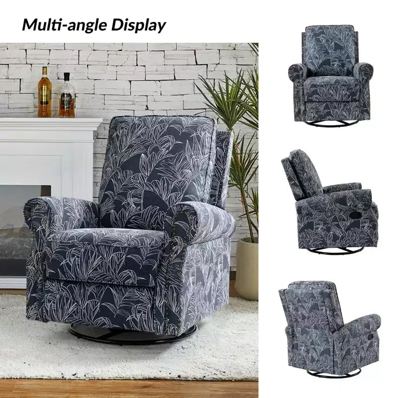 Ensemble de 2 fauteuils inclinables pivotants manuels avec bordure cloutée – Salon