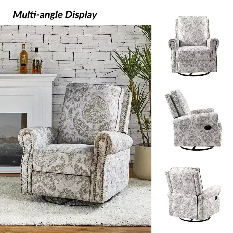 Ensemble de 2 fauteuils inclinables pivotants manuels avec bordure cloutée – Salon
